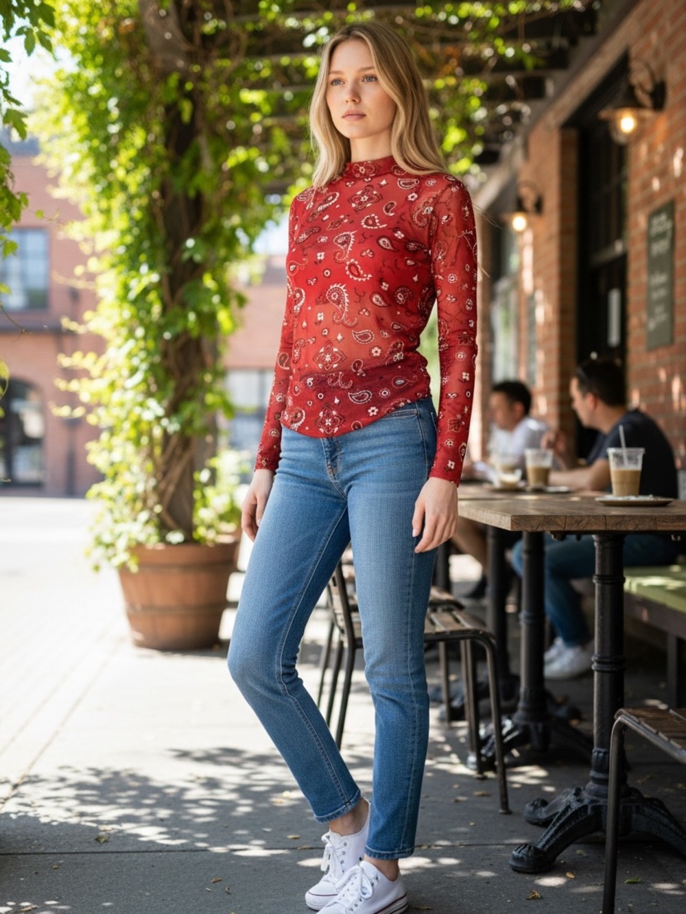 Red Paisley Long Sleeve Top size S